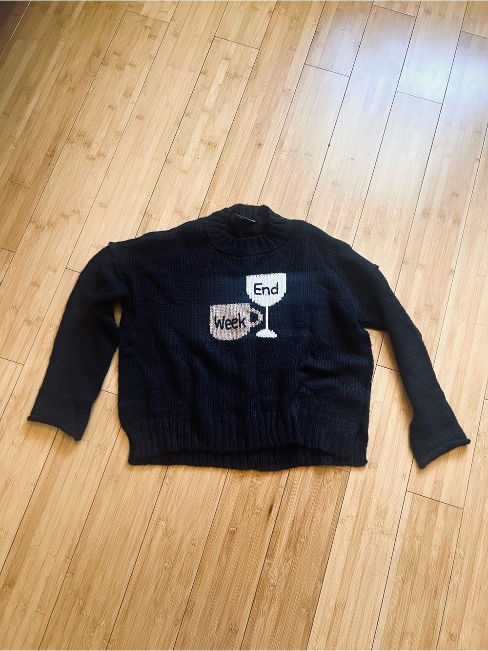 Wooden Ships Black Graphic wool blend Sweater Size Small Medium